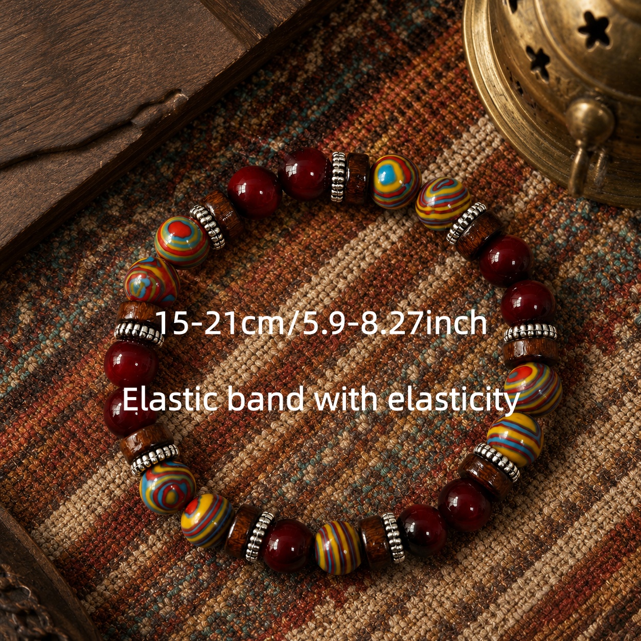 Maillard Vintage Ethnic Style Wine Red Tiger's Eye Beaded Bracelet